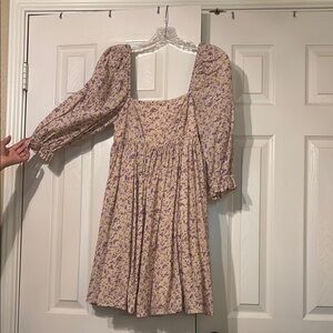 Storia Floral Long Sleeve Dress - Purple and Cream